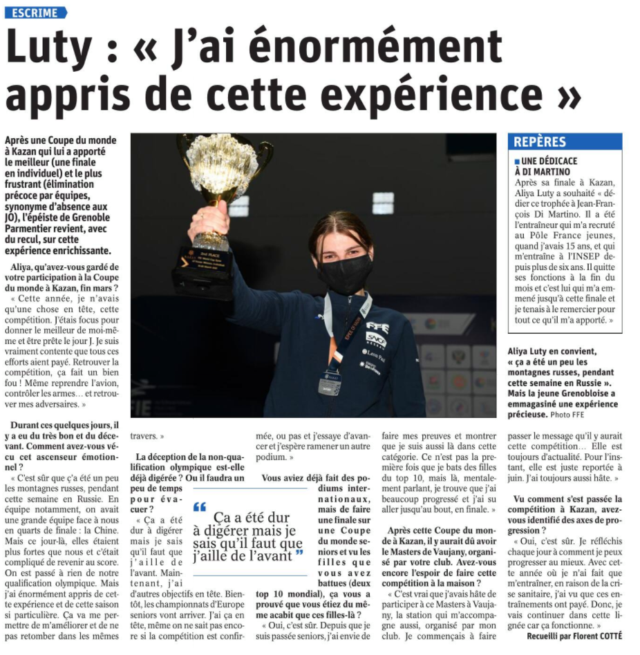 Aliya Luty a énormément appris via le Dauphiné Libéré escrime grenoble