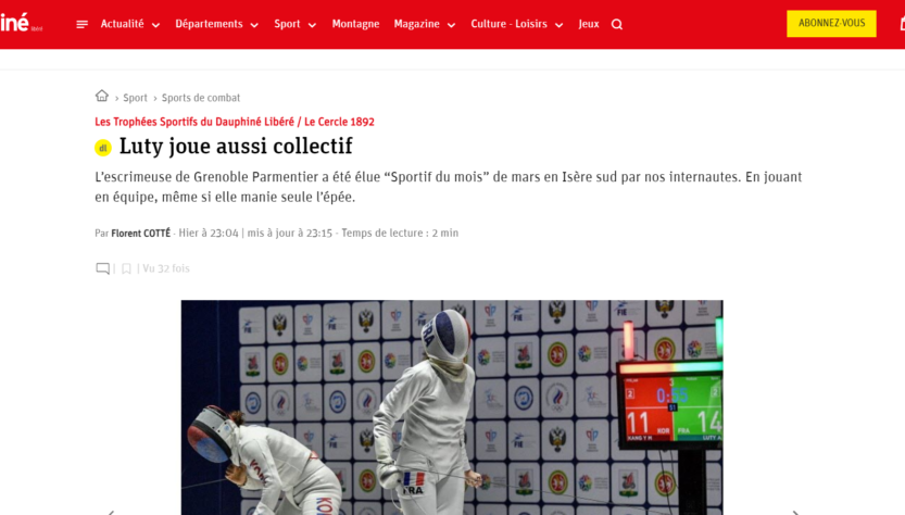 Aliya Luty, sportive du mois de mars 2021 par le Dauphiné Libéré